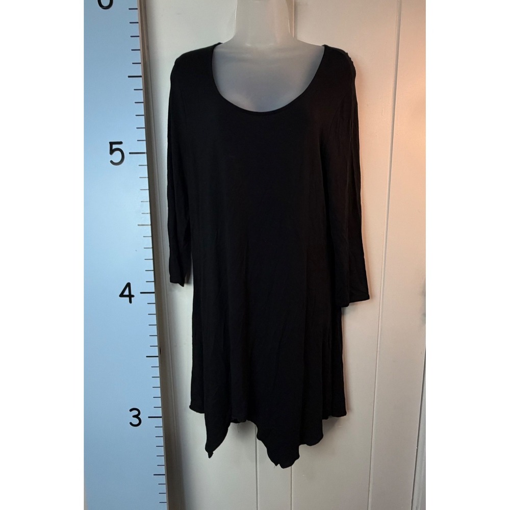Chico's Black Goth Witchy‎ Knit Dress Size 1 M/8 3/4 Sleeve Handkerchief Hem